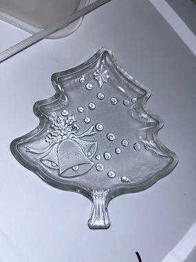 Celebrations Plate Pressed Glass Christmas Tree with Warmest Wishes 7.5 inch